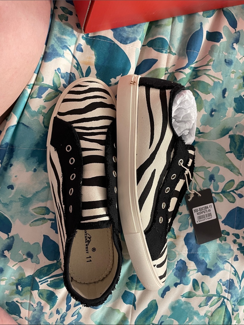 Montana West Zebra Print Canvas Sneakers - Black & White